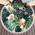 Benefeet Sox Beach Towel Large Round Mandala Pool Towels Tassels Microfiber Quick Dry Beach Blanket Throw Bohemian Roundie Swim Pool Circle Towel, 59 Inches - color: Tropical Palm Tree Leaf Flowers, Green