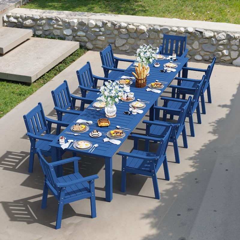 YEFU Outdoor Patio Dining Sets: All Weather 12 Piece Dining Table Set for 10 with Umbrella Hole & Aluminum Frame - Outdoor Furniture Patio 2 Table and 10 Chairs for Outside Backyard/Porch/Deck Blue - color: Blue, size: 12 Piece