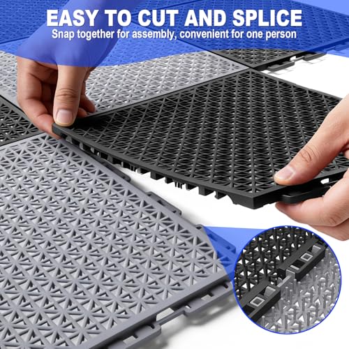 16 PCS Modular Interlocking Cushion Interlocking Floor Tiles with Hole Drainage Mat 10" x 10" Non Slip Pool Deck Mat Outdoor for Drain Deck Pool Patio Shower Kitchen Balcony (Black&Grey) - color: Black&grey