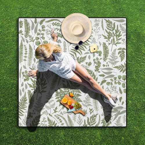 Picnic Blankets Waterproof Foldable Extra Large,80"x 80" Outdoor Beach Blanket Sandproof,3-Layer Lightweight Handy Mat Tote Picnic Camping Rugs for Outside Your Rv (Botanical Fern Plant) - color: Picnic Blankets 7