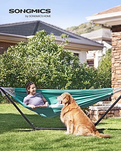 SONGMICS Double Hammock, 98.4 x 59.1 Inches, 660 lb Load Capacity, with Compression Bag, Mounting Straps, Carabiners, for Terrace, Balcony, Garden, Outdoor, Camping, Turquoise UGDC15BU - color: Turquoise