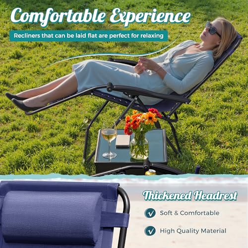 Homall Zero Gravity Chair Patio Folding Lawn Outdoor Lounge Gravity Camp Reclining Lounge Chair with Cup Holder Pillows for Poolside Backyard and Beach Set of 2 (Blue) - color: Blue, size: 2 PCS