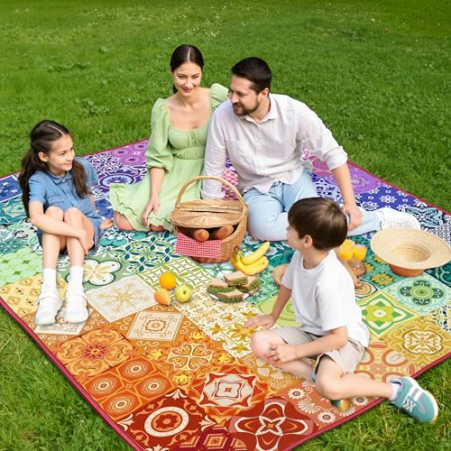 Supfitness Extra Large Picnic Blankets Waterproof Foldable (60 "x 80") Beach Blanket Waterproof Sandproof,3-Layer Thicking Mat Outdoor Packable Camping Blanket - color: Multi Color, size: 60x80in