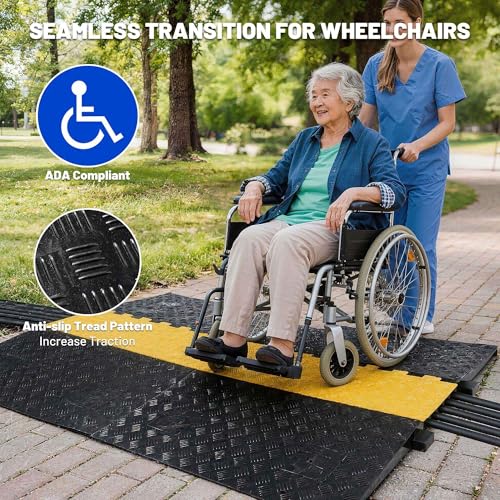 Yescom ADA Threshold Ramp for Wheelchair & Scooter, 5-Channel Rubber Cable Protector 110,000 Lbs Capacity Heavy Duty Bridge Ramp Non-Slip Wire Cord Cover for Driveway & Events - size: 2"h - 5 Channel - Ada
