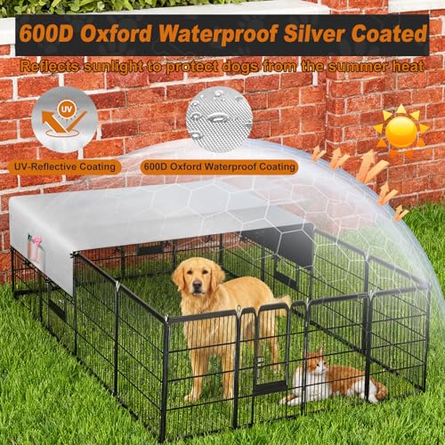 LYHNMW Dog Playpen Cover, 600D Oxford Fabric Dog Pen Canopy with Sun and Rain Protection, Specialized Fits for 24/32/40/45/50" Panels Playpen(Only Cover) - size: Fit 16 Panels