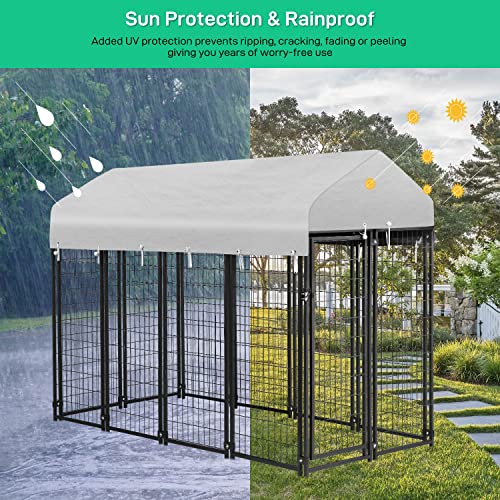 PayLessHere Welded Wire Dog Kennel Heavy Duty Playpen Included a Roof & Water-Resistant Cover Outdoor Heavy Duty Galvanized Metal Animal Pet Enclosure for Outside (8 x 4 x 6 Ft) - size: 94.0"L x 47.0"W x 71.0"H