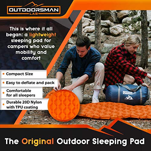 Sleeping Pad for Camping - Patented Camp Mat, Ultralight - Best Compact Inflatable Air Mattress for Adults & Kids - Lightweight Hiking, Backpacking, Outdoor & Travel Gear - color: Orange