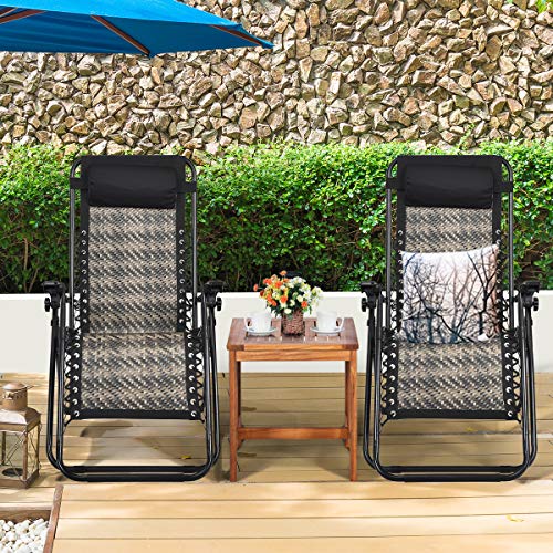 COSTWAY 2PCS Zero Gravity Lounge Chairs, Patio Rattan Recliner with Pillow, Lockable, Foldable & Lightweight, Suitable for Outdoor Use (Mix Gray) - color: Mix Gray