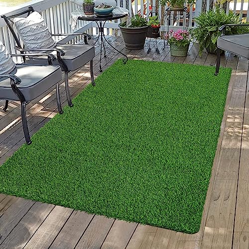 Bsmathom Artificial Grass Rug Indoor Outdoor Rug, 3x5Ft Dog Grass Mat with Drainage Holes, Synthetic Artificial Grass Turf Fake Grass Rug for Balcony Garden Lawn Landscape, 3x5Ft - size: 3 x 5 Feet