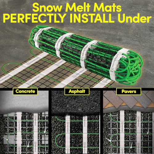 WarmlyYours 2x30 ft. Electric Ice and Snow Melting Mat 240V 3000 Watts - Embedded Under Asphalt, Concrete, or Pavers - Radiant Heated Driveway, Walkways, Sidewalks, Patios, Porch, Ramps PowerMat - size: 60 sq. ft. (2' x 30')