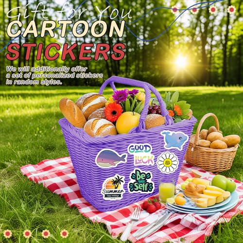 Wicker Picnic Basket for Kids, Small Woven Rattan Basket with Handles Purple Garden Harvest Hamper Basket Empty for Storage Toy Flower Wedding - color: Purple