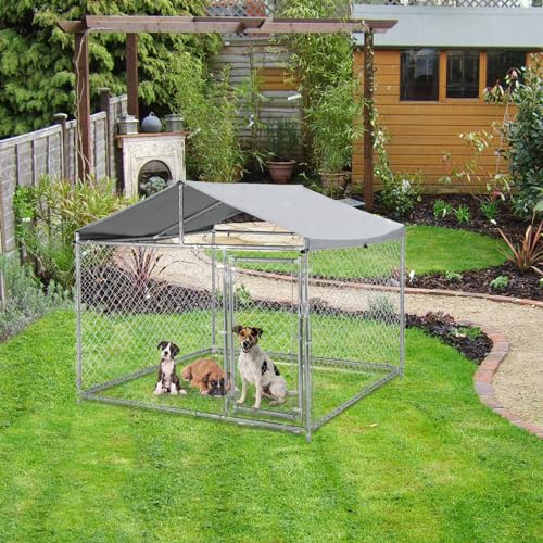 Outdoor Dog Kennel for Large Dogs 6.5x6.5x5.5FT Heavy Duty Welded Wire Steel Dog Playpen Fence Pet Pen with UV-Resistant Waterproof Roof Cover for Outside Steel Fence with Secure Lock