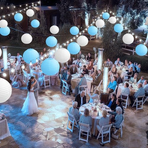 KNONEW 10 Pack White Outdoor Silk Lanterns Decorative, 10inch Waterprooof Outside Indoor Chinese Hanging Round Lanterns for Weddings, Birthdays, Parties Decoration (Blue and White) - color: Blue and White, size: 10Pcs