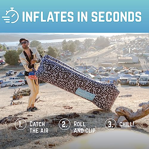 Chillbo Inflatable Couch – Unique Designs - No-Pump Setup, Ripstop Polyester, Stability Pegs, Fun Prints - Portable Air Inflatable Lounger for Beach, Camping, Festivals, and Tailgating - color: Black & White Swizzle, size: Large