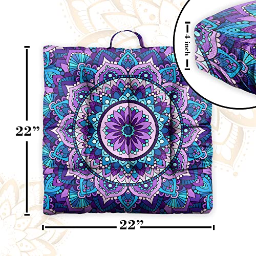 Mandala Meditation Cushion, Boho Meditation Mat, Meditation Pillows for Sitting on Floor, Cushions for Sitting in Home and Outdoor, Square Floor Pillow Cushion Seating for Yoga Accessories 22'' X 22'' - color: 05.mandala Meditation Cushion-1, size: 22x22