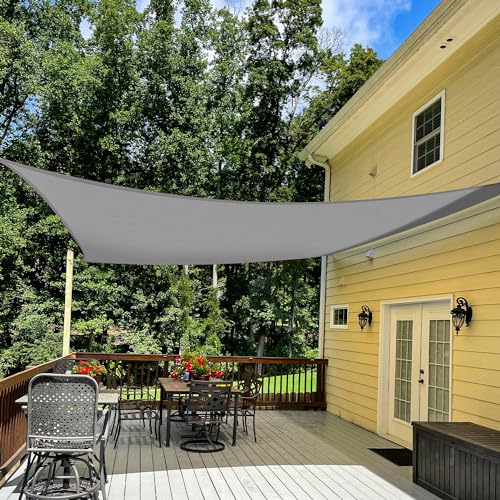 TANG 12' x 14' Sun Shade Sail Rectangle Outdoor Canopy UV Block Sunshades for Patio, Square Shade Cloth for Backyard Porch Deck Garden Pergola Cover, Gray