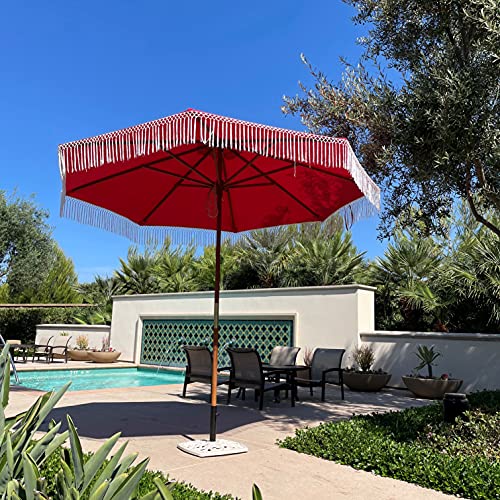 Formosa Covers 9ft 8-Rib Boho Replacement Umbrella CANOPY ONLY with Tassel Fringe Valance — 600D Polyester, UV-Treated, Fits Market Patio Frames (Red) - color: Tassel Red