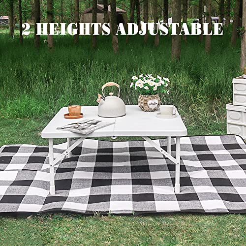 Allpop 34'' Square Folding Card Table, Fold-in-Half Portable Plastic Dining Table with Carry Handle & 2 Heights for Picnic Party Commercial Events, White - color: White, size: 34 Inch