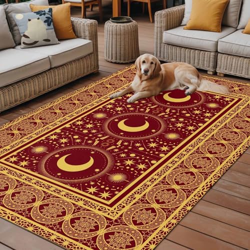 Outdoor Rug, Vintage Yellow Moon Star Indoor Area Rug Outdoor Carpet RV Camping Rugs 5x8ft Boho Traditional Style Outside Mat for Patio Picnic Porch Deck Balcony Backyard - size: 5' x 8' (Rectangular)