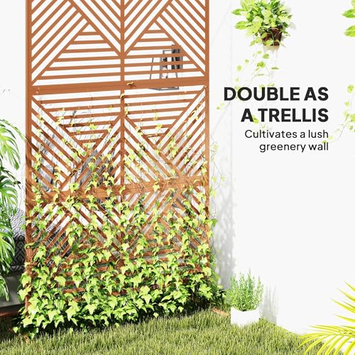 Outsunny Metal Outdoor Privacy Screen, 78" H x 48" W Decorative Privacy Fence Screen, Freestanding Outdoor Divider with Stand, Climbing Plant Trellis for Garden Walkway, Balcony, Patio, Rhombus Brown - color: Brown/Rhombus