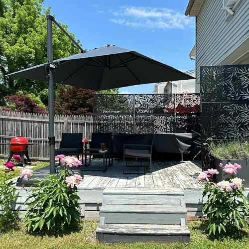 PURPLE LEAF 9 Feet Patio Umbrella Outdoor Cantilever Square Umbrella Aluminum Offset Umbrella with 360-degree Rotation for Garden Deck Pool Patio, Grey - color: Grey, size: 9' X 9', style: Standard