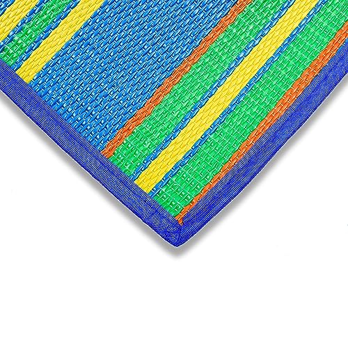 Camco Camper/RV Handy Mat - Features Convenient Pockets & Built-in Handles for Carrying - Measures 72” x 108” & Folds to 14.5” x 18” for RV Storage and Organization - Easy to Clean Material (42814) - color: Blue/Green, size: 6' x 9' (Rectangular)