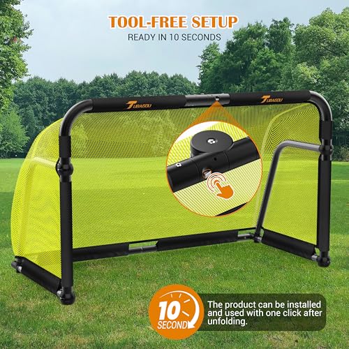 Aluminum Folding Soccer Goal with Carry Bag for Backyard, Portable 5x3 / 4x2.5 FT Mini Soccer Goals for Kids and Adults, 10-Second Set Up & Steady, Training & Team Practice - color: Yellow, size: 5X3