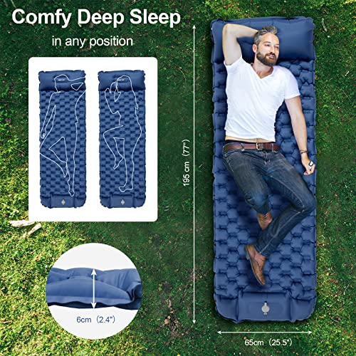 Night Cat Inflatable Sleeping Pads Mat Bed with Pillow Foot Pump for Camping Backpacking Hiking Ultra-Light Compact Comfortable Extendable 77"x25.5" - color: Blue, size: Single Sleeping Pad