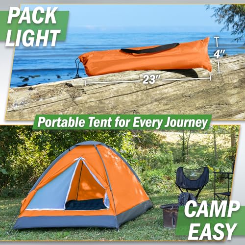 2 Person Outdoors Camping Tent with Rain Fly and Carrying Bag - Lightweight Outdoor Pop Up Tents for Camping Essentials, Music Festivals, Backpacking, Hiking, or Beach Shelter by Wakeman Outdoors - color: Orange