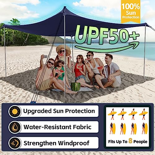 EasierHike Beach Shade Tent, 10×10 Ft Portable Easy Pop Up Beach Canopy, UPF50+ Sun Protection Shelter, Windproof & Water Resistant, Stable with 4 Sandbags & Windproof Cords, Perfect for Family - color: Navy Blue, size: 10x10 FT 4 Poles