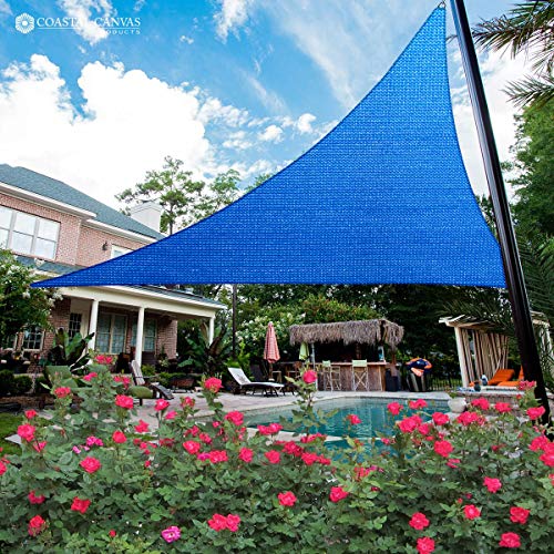 5' x 5' x 5' Blue Sun Shade Sail Triangle Canopy, 95% UV Blockage Awning Shelter Fabric Cloth Screen for Patio Outdoor Backyard - Heavy Duty Commercial Grade (Custom Size - Made in USA) - color: Blue, size: 5' x 5' x 5'