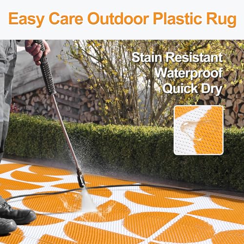 Wonnitar Outdoor Rugs 8x10 Waterproof Plastic Straw Rug, Large Outdoor Camping Rug for RV, Reversible Portable Outside Lightweight Area Rug for Backyard Balcony Beach Picnic (Orange,8'x10') - color: Orange, size: 8' X 10' (Rectangular)