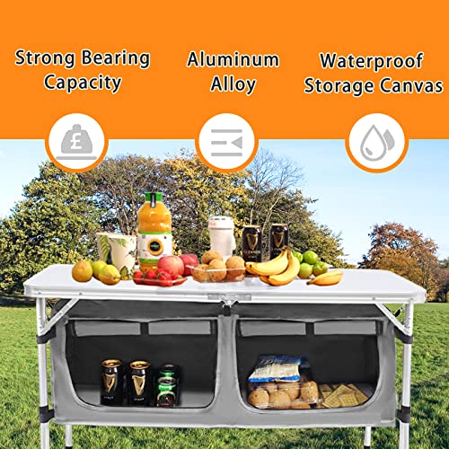 CampLand Outdoor Folding Table Aluminum Lightweight Height Adjustable with Storage Organizer for BBQ, Party, Camping - color: Whitebig