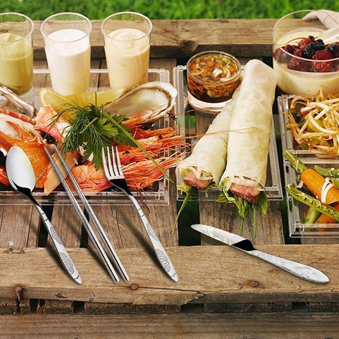4-piece Cutlery Set, Rust-resistant Stainless Steel Utensils, Suitable for Travel, Camping, Picnics, Work, and Hiking (Black) - color: Black