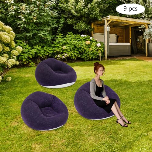 9 Pieces Inflatable Sofa with 2 Foot Pumps, Inflatable Chairs for Adults Kids, Blow Up Couch Camping Lounger, 264LBS Portable Air Sofa for Indoor Outdoor Party, Dark Blue