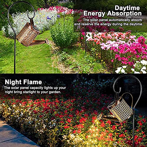 Solar Watering Can Lights, LED Solar Lantern String Light Outdoor Garden Waterproof Hollowed-Out Retro Metal Water Can Lights, for Garden Patio Yard Pathway Lantern Plant Decoration(with Bracket) - color: Copper coin flower