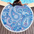 Violet Mist Blue Paisley Round Beach Blanket 60" Soft Microfibre Circular Beach Towel Throw with Fringe Large Sand Free Circle Beach Blanket with Tassels for Women Travel Swimming Pool Picnic Towel - color: Blue Paisley