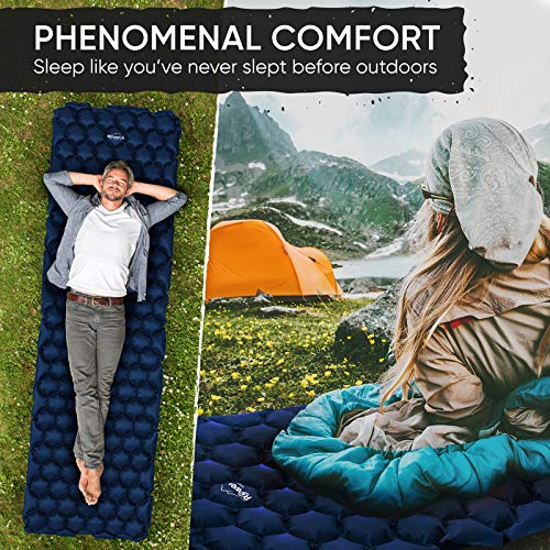 POWERLIX Ultralight Camping Sleeping Pad with Inflation Bag– Compact Lightweight Camping Pad, Outdoor Backpacking Hiking Traveling Airpad Camping Air Mattress Sleeping Mat - color: Navy Blue