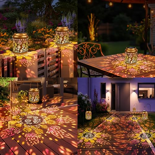 Brizled Butterfly Solar Lantern Lights with Colorful Projection, Christmas Birthday Gifts for Women Mom Grandma, Multicolor Hanging Lights Outdoor Waterproof, Solar Lantern Lights for Garden Patio - size: 2 Pack, style: Butterfly-C
