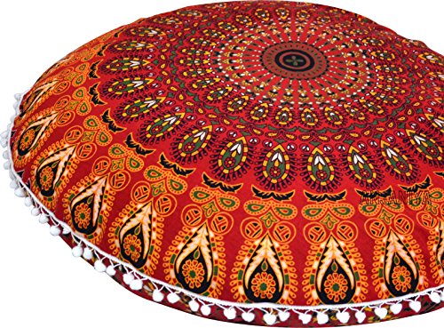32" Peacock Mandala Bohemian Yoga Meditation Floor Pillow Cover Comfortable Home Car Bed Sofa Cushion Couch Seating Large Zipped Throw (32 inches, Red) - color: Red