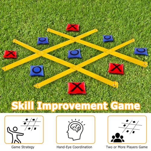 Tic Tac Toe Game - 4 Ft x 4 Ft Giant Bean Bag Toss Tic Tac Toe Outdoor Game for Backyard, Camping, Lawn, Fun Outdoor Games for The Family and Kids - Portable Yard Game Requires No Assembly