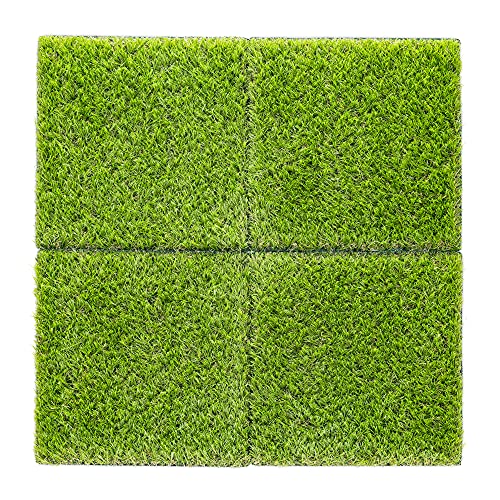 Navaris Artificial Grass Squares - 12" x 12" Fake Green Grass Squares Panels for Indoor and Outdoor Use - Fake Grass Patches for Lawn - Pack of 4