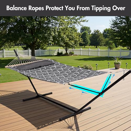 ANOW Double Hammock with Stand Included, 2 Person Hammock with Stand for Outside, 450 LBS Weight Capacity, Gray Cube - color: Gray Cube, size: 2 Person With Stand
