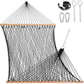 Lazy Daze Hammocks 12FT Double Rope Hammocks, 2 Person Hand Woven Cotton Hammock with Spreader Bar, Carabiner, Tree Strap, Chain for Outside, FIT 13-15 FT Stand, Max 450 Lbs, Black - color: Black