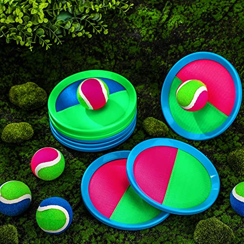 Charniol Kids Toys Toss and Catch Game Set Beach Game Outdoor Ball Sports Games Toss and Catch Ball Nylon Toys for Kids Adults(Blue Green, Pink Green,12 Paddles 6 Balls) - color: Blue Green, Pink Green