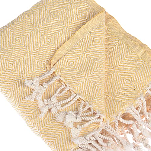 Personalized Embroidered Beach Towel | Throw Blanket, Easy Carry, Sand Free, Highly Absorbent, Quick Dry, Turkish Towels for Camping Bath Beach Gym Pool Yoga SPA by Lahammam, Mediterranean, Yellow - color: Yellow, size: Mediterranean
