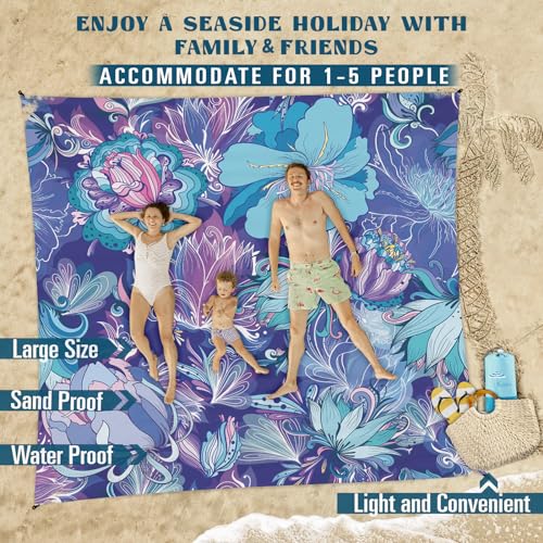 Famstar Beach Blanket Sandproof Waterproof 78''×81''1-5Adults Oversized,Compact Lightweight Durable Beach Mat for Travel Camping Hiking Picnic Blanket - color: Flower, size: 78''×81''