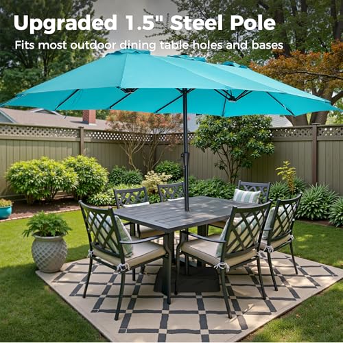 SUPERJARE 13FT Outdoor Patio Umbrella with Base Included, Double Sided Pool Umbrellas with Fade Resistant Canopy, Large Table Umbrella for Deck, Market, Backyard - Light Blue - color: Light Blue, size: 13FT