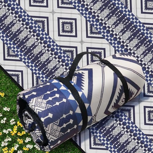 SAMSIER Large Outdoor Picnic Blankets Waterproof Foldable, Beach Blanket Sandproof Portable, Picnic Mat Washable for Camping (80"×80", Thickened) - color: Deep Blue, size: 6'8" x 6'8" (Square)