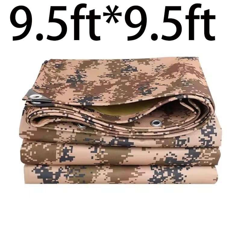 Waterproof Tarp CamouflageThickening Multi-Size Sun Shade Sail Customized Tarpaulin Sunrays Block Awning for Patio Canopy Rain Cover Canvas Sunshade Camp Outdoor Gardens Canopy (9.5ft*9.5ft) - size: 9.5ft*9.5ft